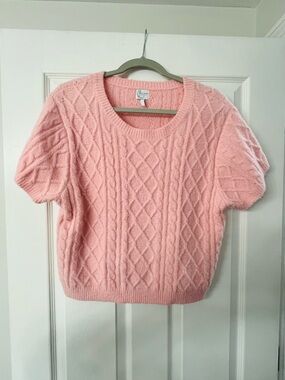 Blue Rain x Francesca’s Soft Pink Cable Knit Short Sleeve Sweater